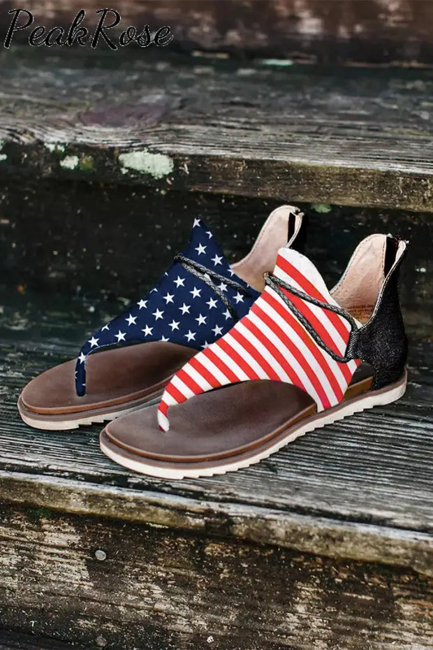 American Flag Patriotic Usa Comfort Flat Sandals Summer Flip Flops