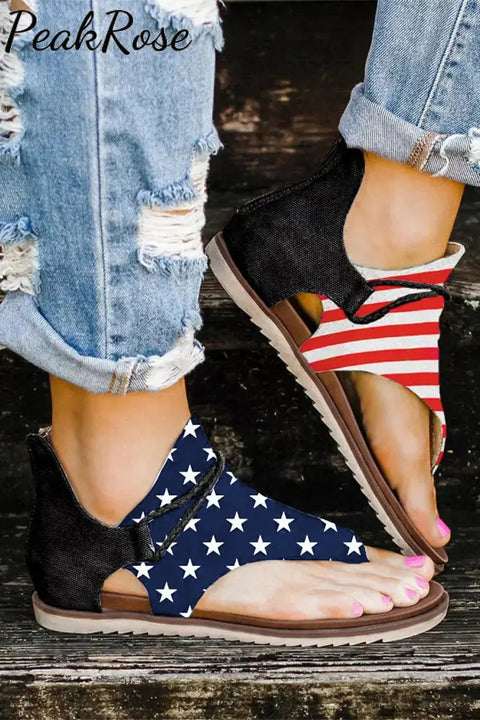 American Flag Patriotic Usa Comfort Flat Sandals Summer Flip Flops