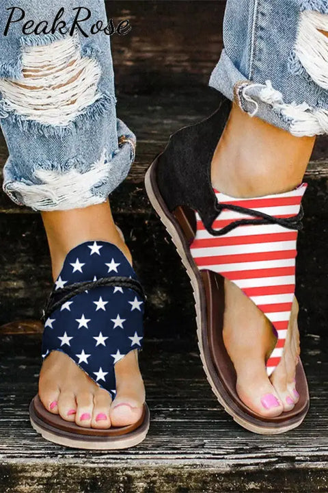 American Flag Patriotic Usa Comfort Flat Sandals Summer Flip Flops Multicolor / 4.5(36)