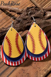 American Flag Softball Drop Shape Pu Leather Multi-Layer Stripe Model Earrings