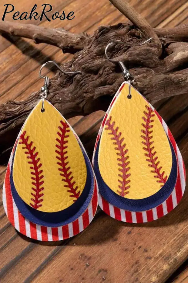 American Flag Softball Drop Shape Pu Leather Multi-Layer Stripe Model Earrings