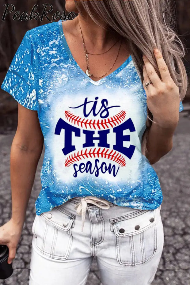 American Flag Tis The Season Baseball Softball Printed T-Shirt