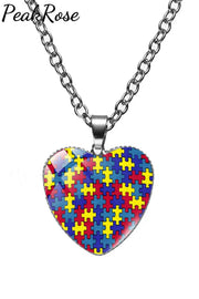 Autism Awareness Acceptance Love Multicolour Puzzle Necklace One Size / Style 1