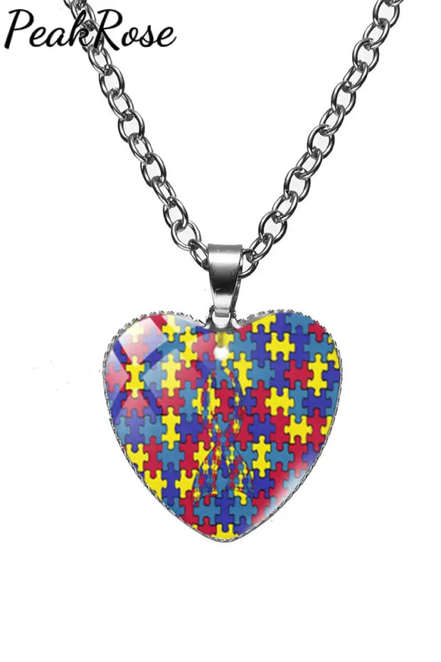 Autism Awareness Acceptance Love Multicolour Puzzle Necklace One Size / Style 2