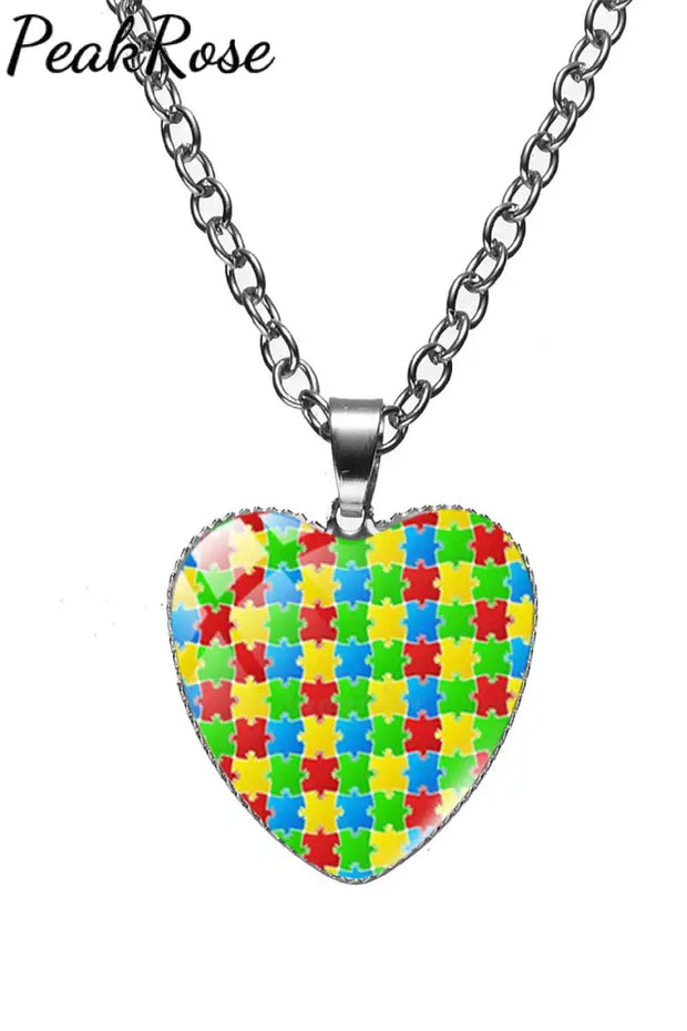 Autism Awareness Acceptance Love Multicolour Puzzle Necklace One Size / Style 5