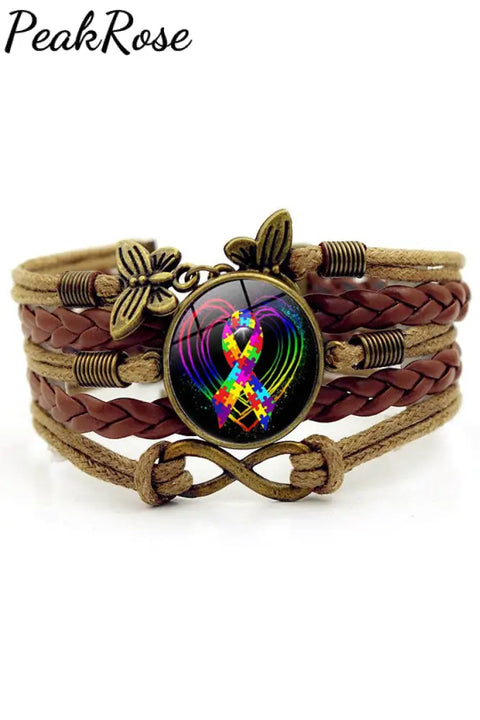 Autism Awareness Acceptance Love Multicolour Puzzle Ribbon Leather Bracelet Bracelets