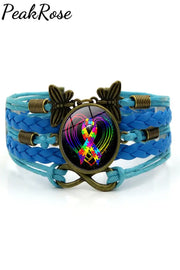 Autism Awareness Acceptance Love Multicolour Puzzle Ribbon Leather Bracelet One-Size / Blue