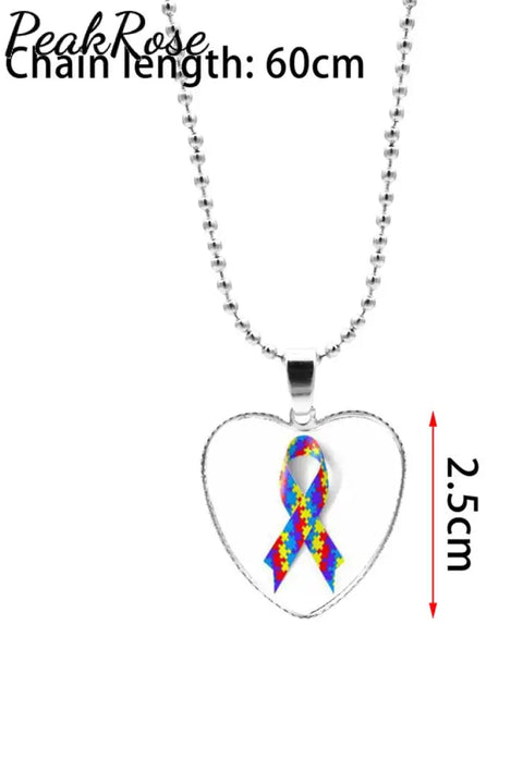 Autism Awareness Acceptance Love Multicolour Puzzle Ribbon Necklace