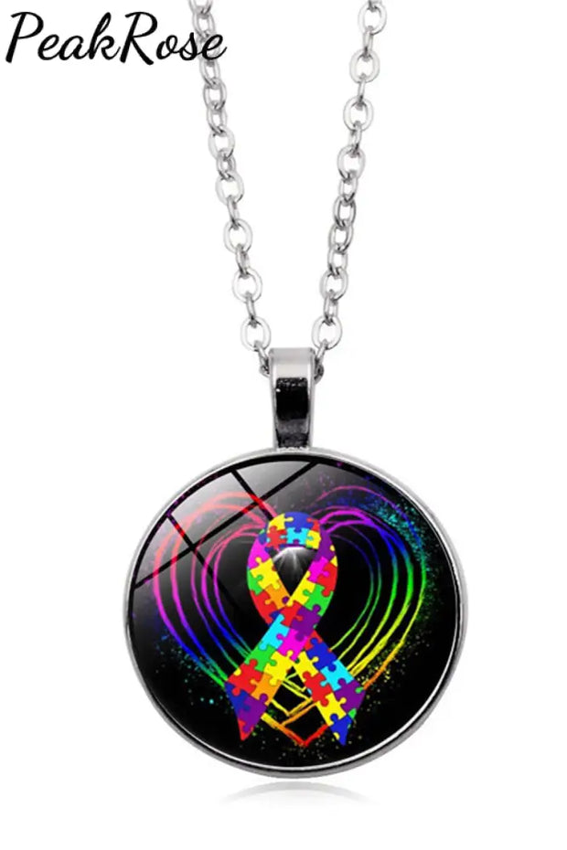 Autism Awareness Acceptance Love Multicolour Puzzle Ribbon Necklace