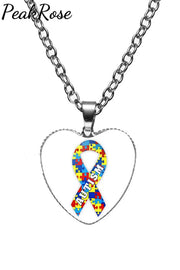 Autism Awareness Acceptance Love Multicolour Puzzle Ribbon Necklace One Size / Style 1