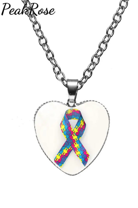 Autism Awareness Acceptance Love Multicolour Puzzle Ribbon Necklace One Size / Style 2