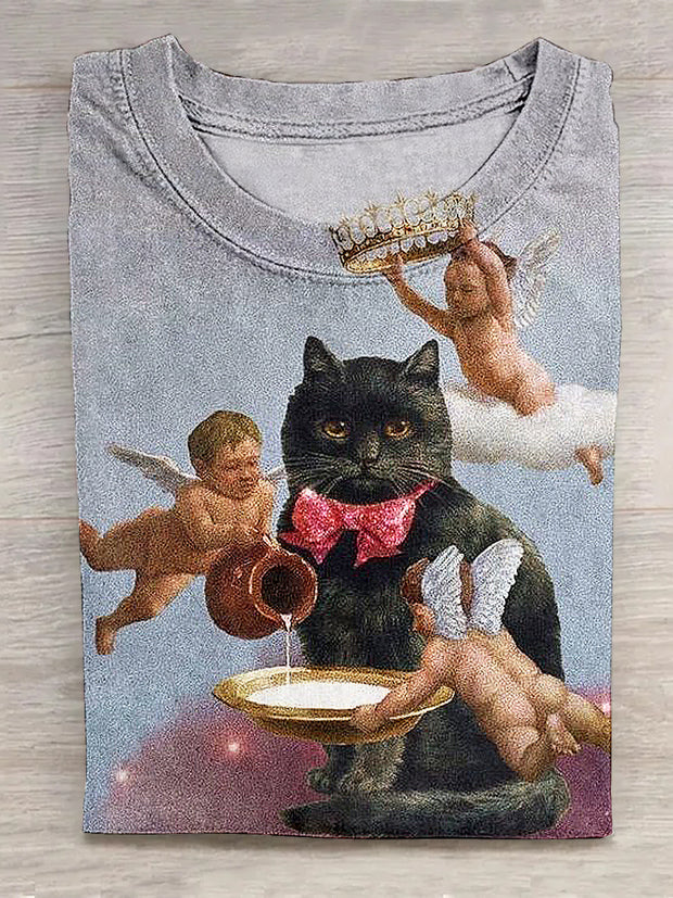 The Little Angel Pours Milk for The Black Cat T-shirt