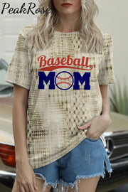 Baseball Mom Vintage Western Aztec Round Neck Short Sleeve T-Shirt S / Tan