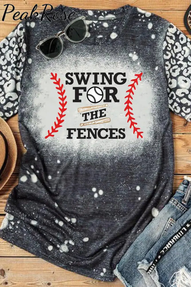 Baseball Swing For The Fences Black Bleached T-Shirt S /