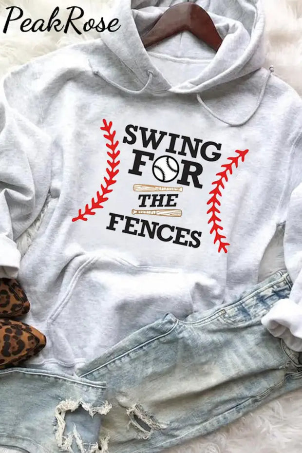 Baseball Swing For The Fences Long Sleeve Hoodie S / Grey