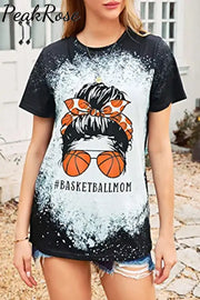 Basketball Mom Messy Bun Bleached Print T-Shirt T-Shirt