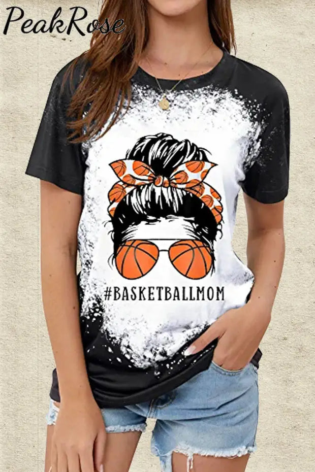 Basketball Mom Messy Bun Bleached Print T-Shirt Black / S T-Shirt