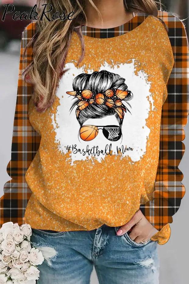 Basketball Mom Messy Bun Print Bleached Sweatshirt