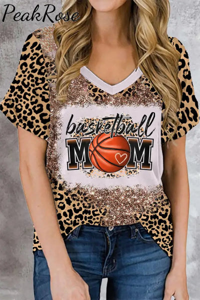 Basketball Mom Print Bleached T-Shirt S / Leopard T-Shirt