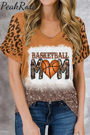 Basketball Mom Print Bleached T-Shirt S / Orange T-Shirt