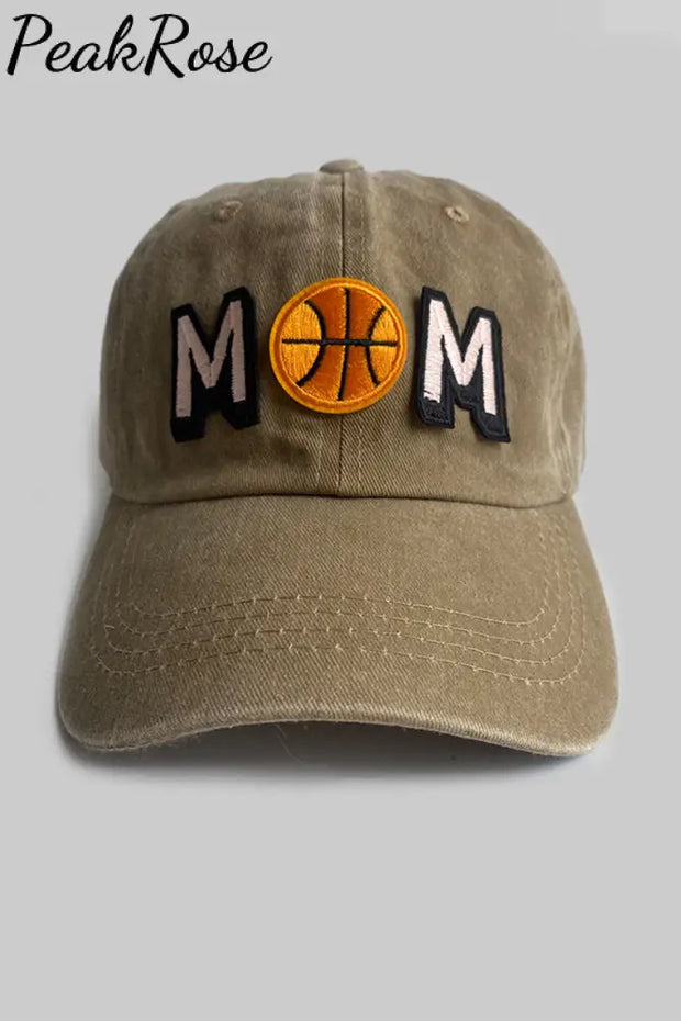 Basketball Mom Print Peaked Cap Khaki