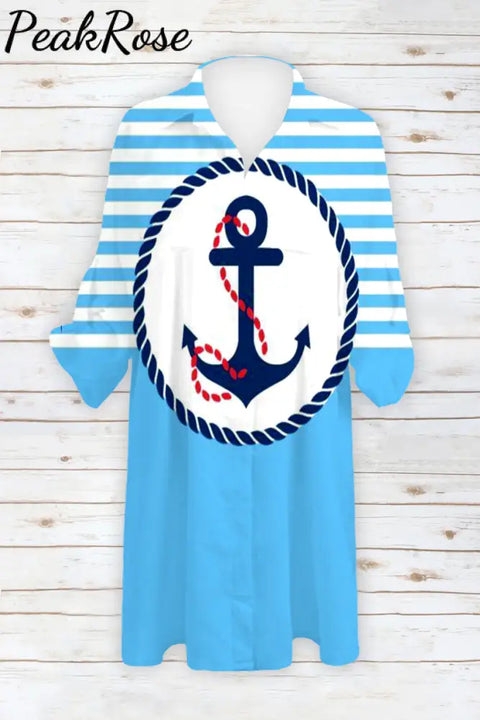 Beach Stripe Anchor Patch Front Pockets Shirt