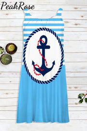 Beach Stripe Anchor Sleeveless Dress