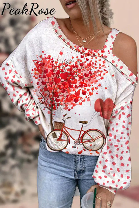 Bicycle Print Off-Shoulder Blouse S / White