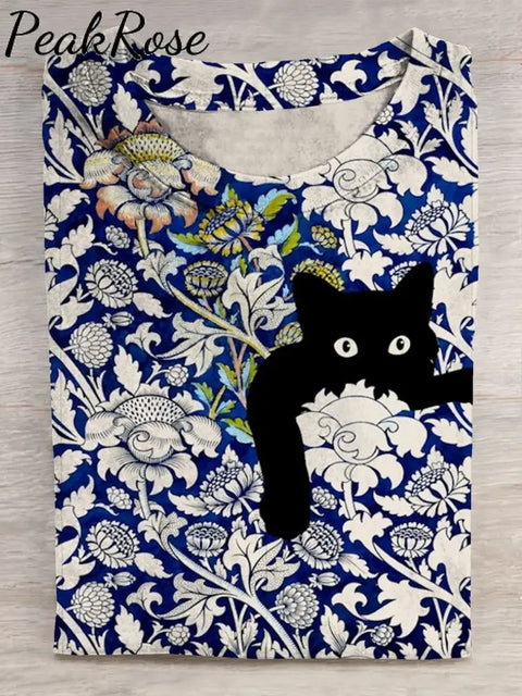 Black Cat In Flower Art Print Casaul Short Sleeve T-Shirt Multicolor / S Hot Sell