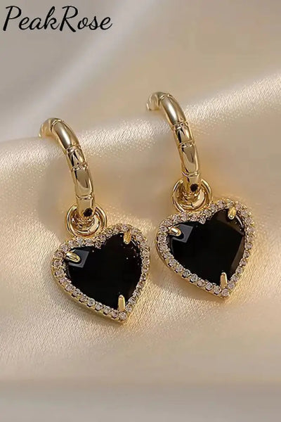 Black Peach Heart Earrings One-Size