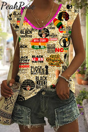 Black Pride History Month Tank S / Photo Color V-Neck Top