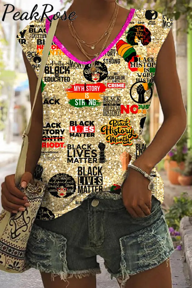 Black Pride History Month Tank S / Photo Color V-Neck Top