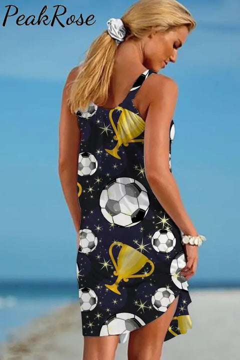 Black Soccer Trophy Beach Sleeveless Dress