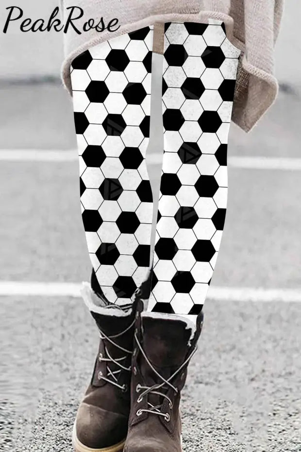 Black&White Soccer Ball Print Leggings Leggings