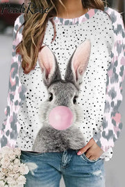 Blowing Bubbles Gray Bunny Pink Leopard Print Sweatshirt