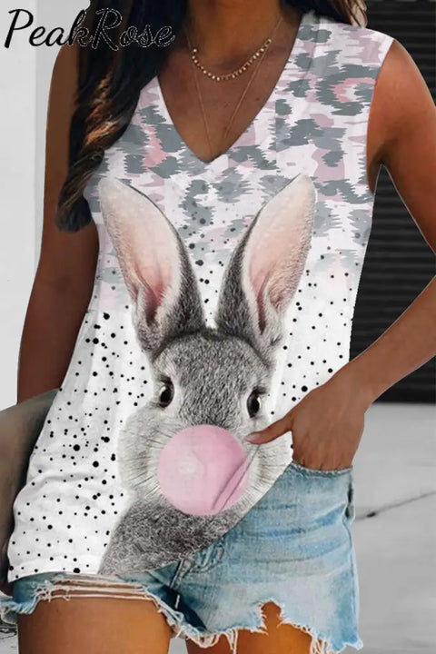 Blowing Bubbles Gray Bunny Pink Leopard Print Tank Top