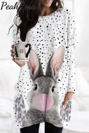 Blowing Bubbles Gray Bunny Pink Leopard Print Tunic With Pockets