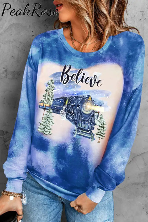 Blue Believe Express Train Sweatshirt S /