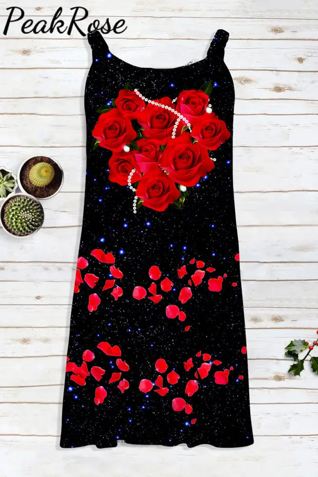 Blue Galaxy Pearl Red Rose Sleeveless Dress