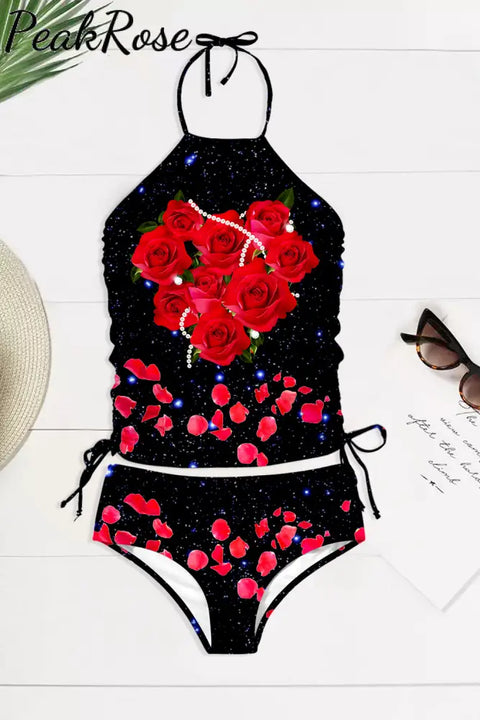 Blue Galaxy Pearl Red Rose Swimsuit