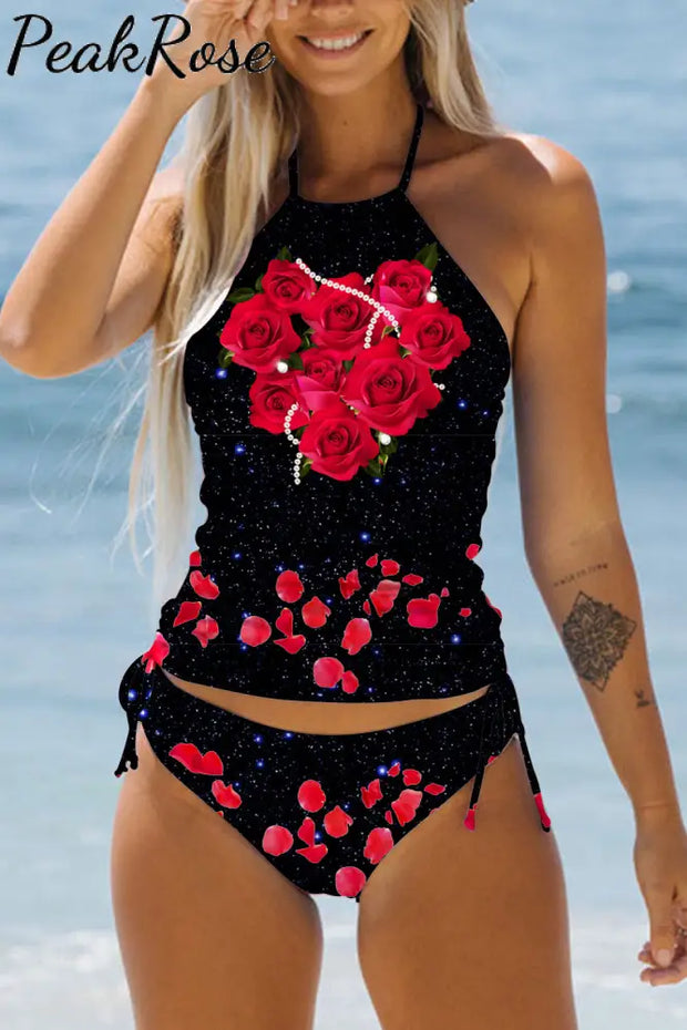 Blue Galaxy Pearl Red Rose Swimsuit