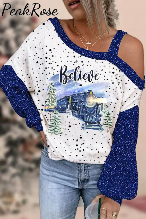 Blue Polka Believe Express Train Blouse