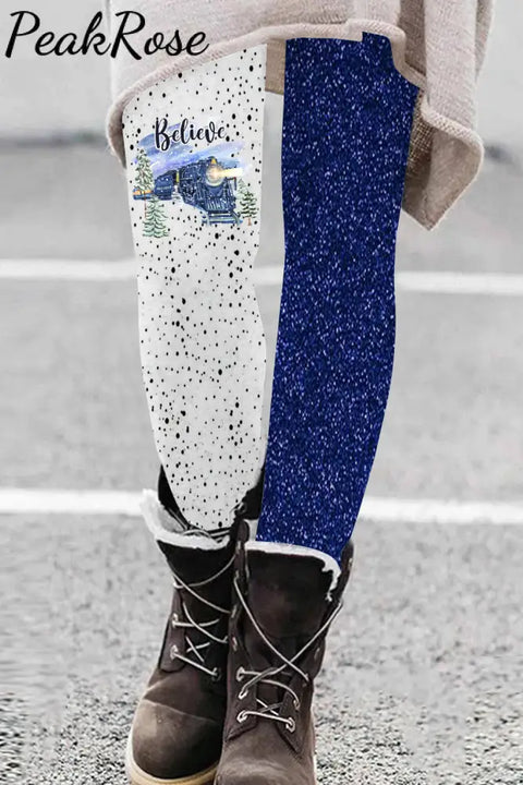 Blue Polka Believe Express Train Leggings S / Leggings