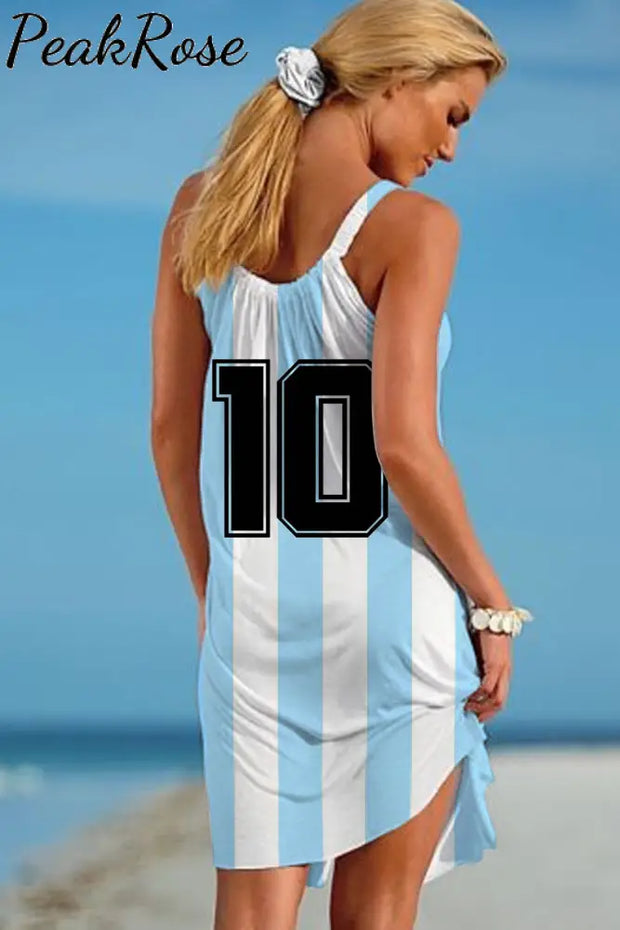 Blue Stripe Game Day Soccer Beach Sleeveless Dress