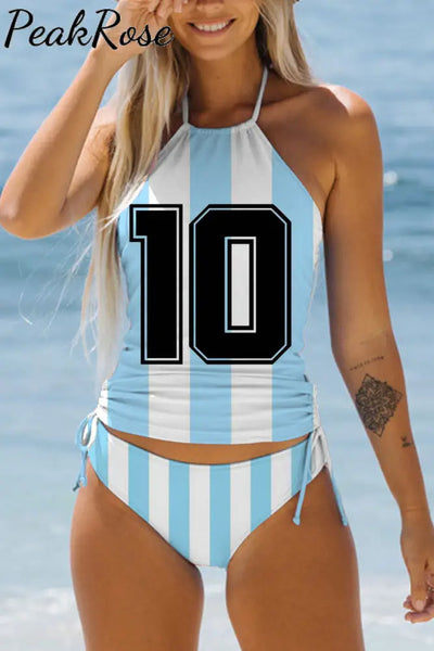 Blue Stripe Game Day Soccer Bikini Swimsuit S /