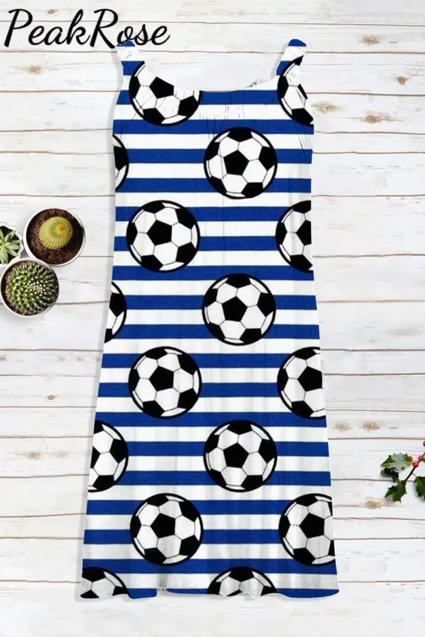 Blue Striped Soccer Beach Sleeveless Dress