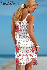 Bohemian Retro Style Flowers Print Sleeveless Dress