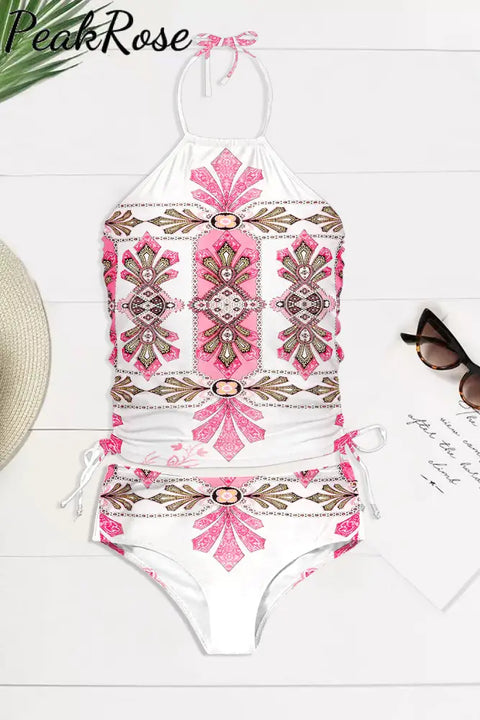 Boho Symmetrical Print Halter Swimsuit