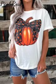 Bowknot Pumpkin Graphic T-Shirt White / S Hot Sell