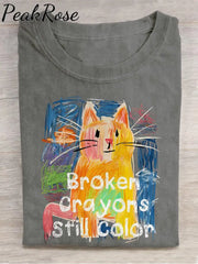 Broken Crayons Still Color Cat Teacher Casual Print T-Shirt Grey / S Hot Sell